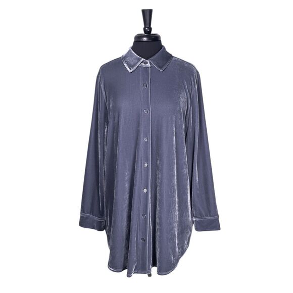 Soft Surroundings Women’s Shirt 1X Lavender Velvet Stretch Button Up Tunic Top - Picture 1 of 8